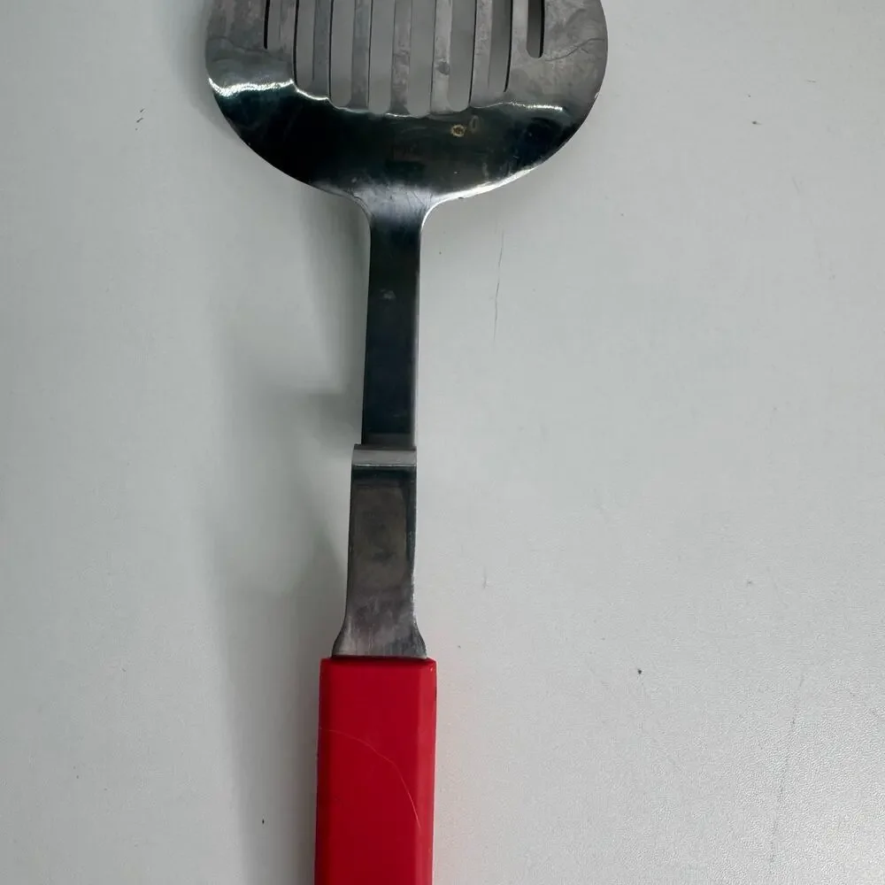 Hangable Red Silicone Handle Kitchen Slotted Spoon w/ Hook